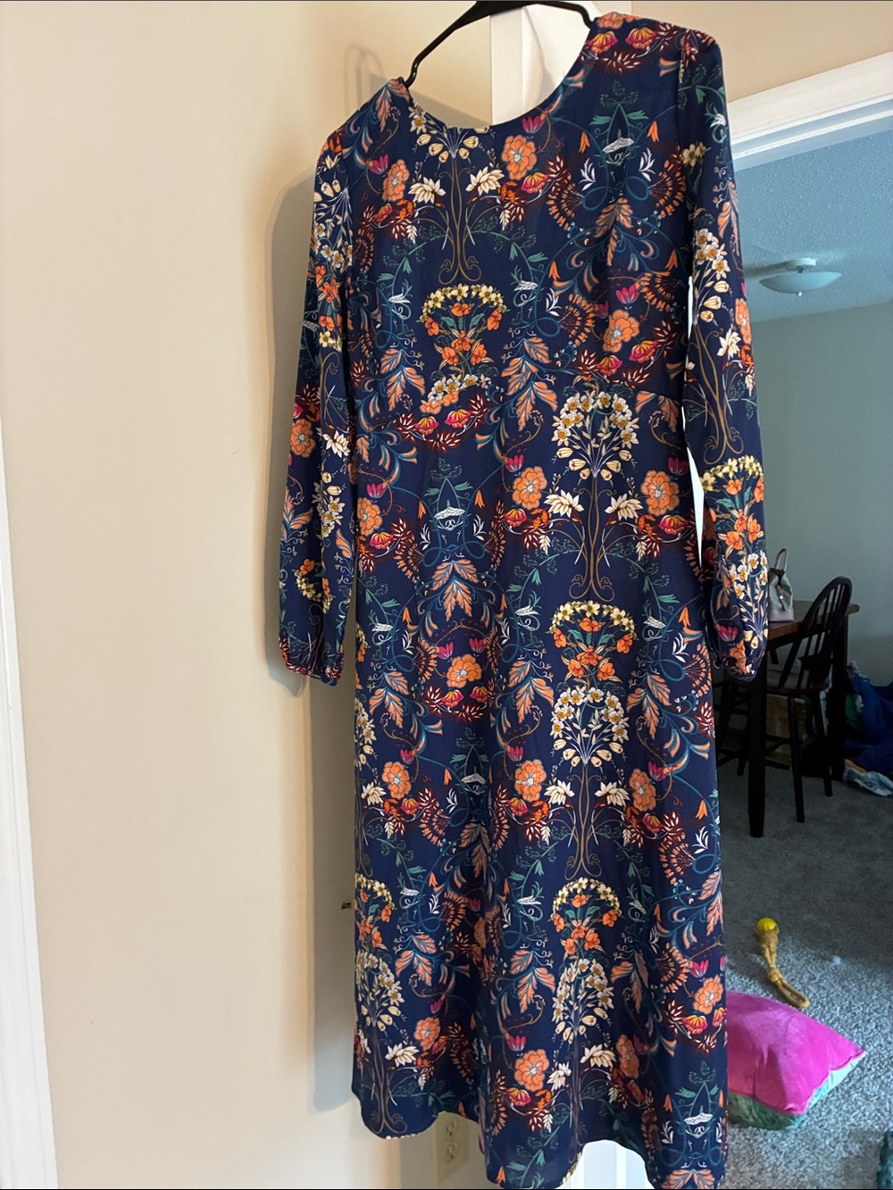 Floral Navy Long-Sleeve Midi Dress
